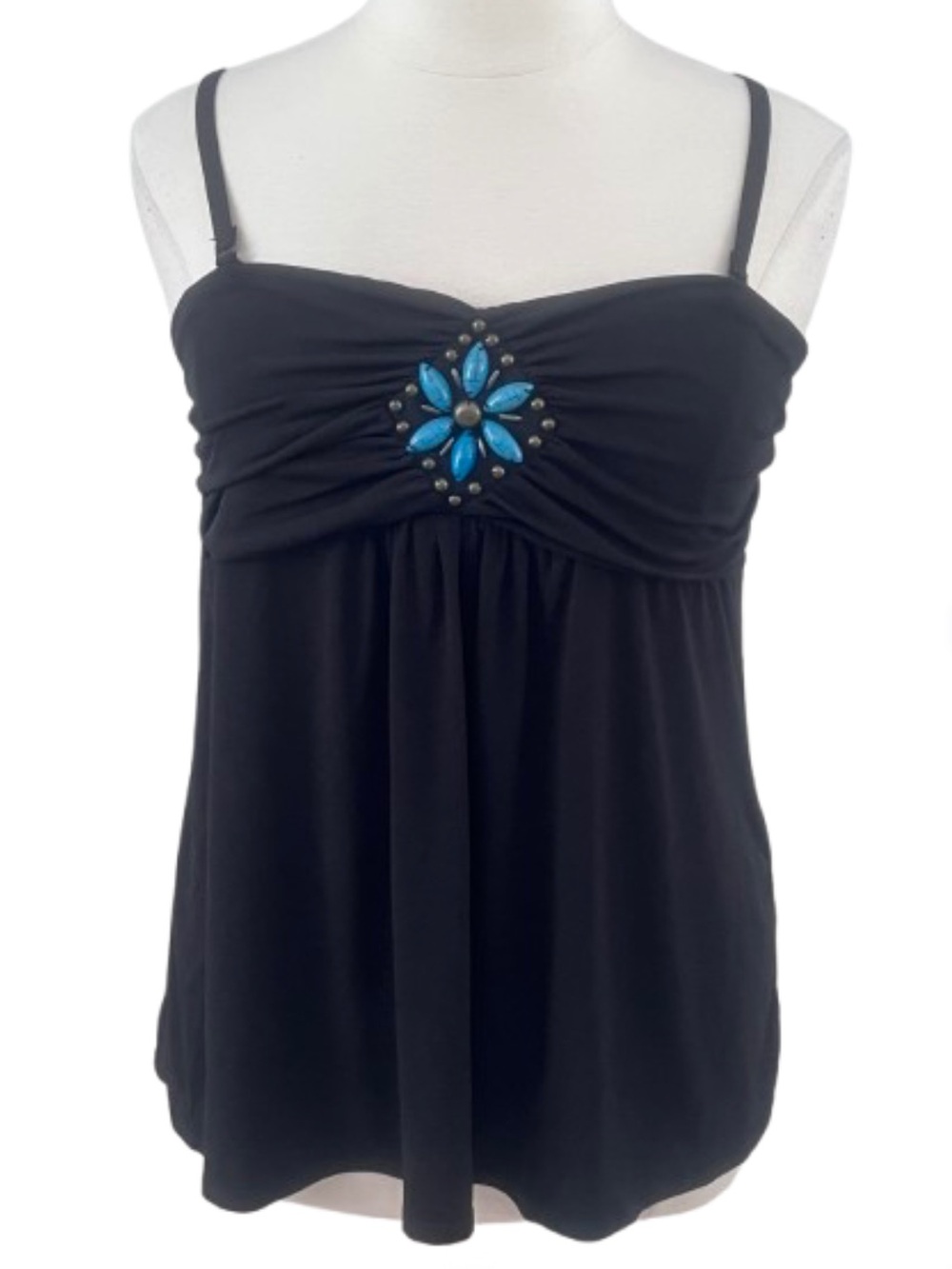 Spaghetti Strap Tank with Turquoise Flower